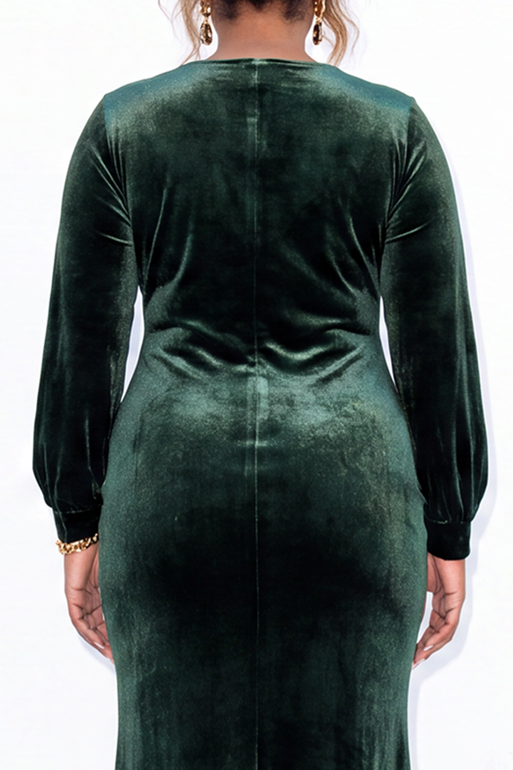 Mermaid Dark Green Velvet Long Sleeve Plus Size Formal Dress
