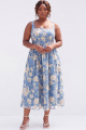 Blue Plus Size Floral Jacquard A Line Square Neck Midi Wedding Guest Dress