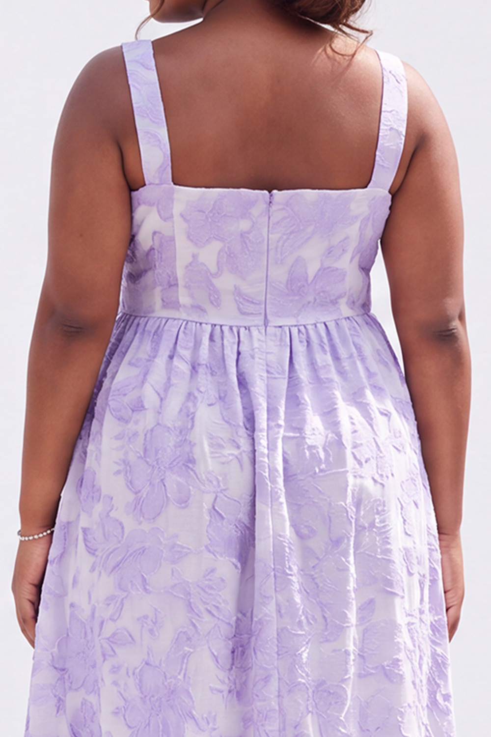 Blue Plus Size A-Line Square Neck Floral Midi Wedding Guest Dress