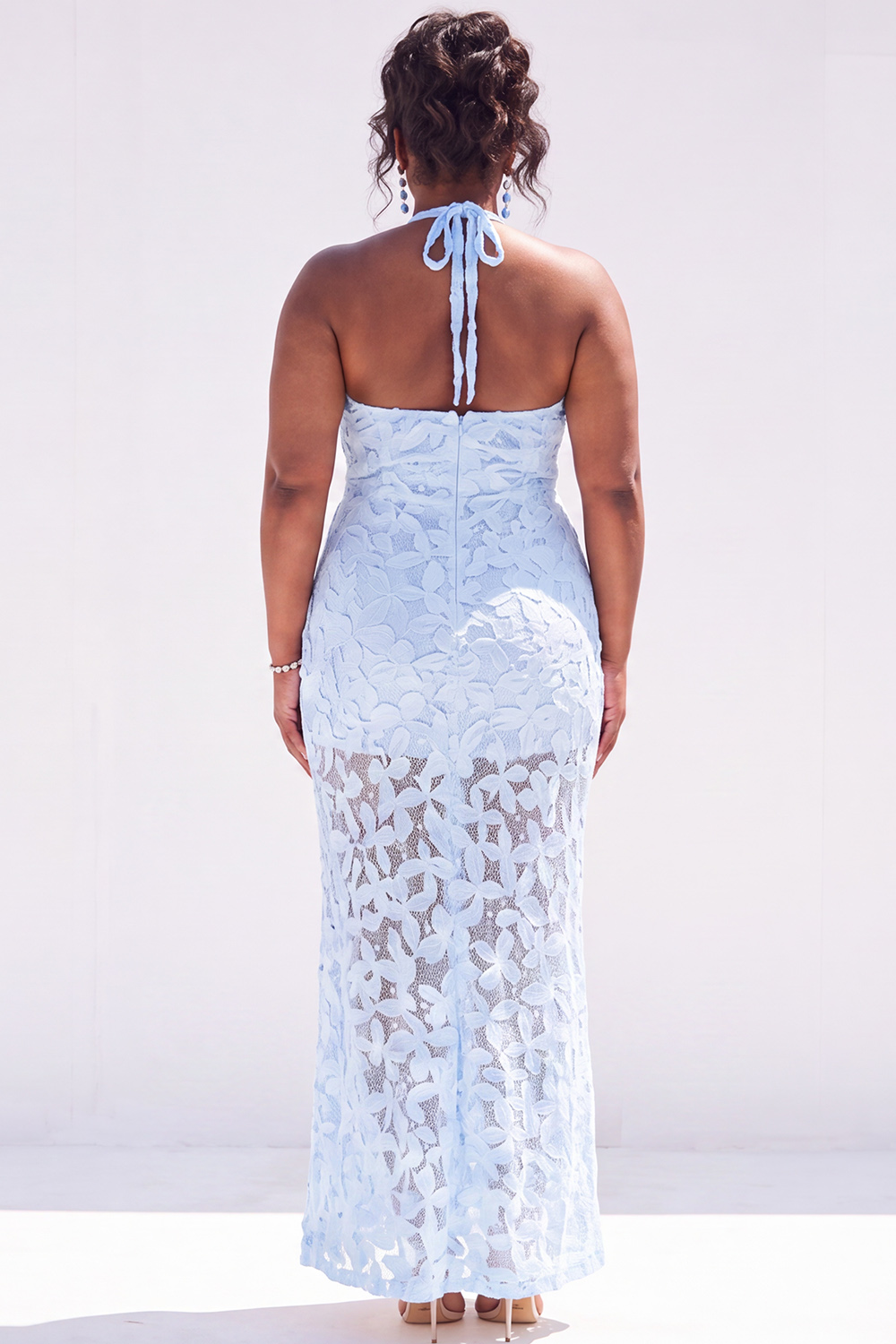 Plus Size Dusty Pink Sheath Halter Floral Maxi Wedding Guest Dress