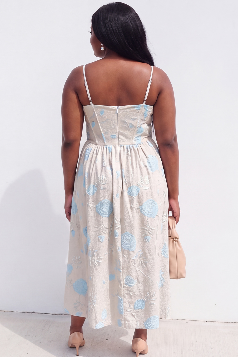 Blue Rose A-Line Jacquard Midi Plus Size Wedding Guest Dress