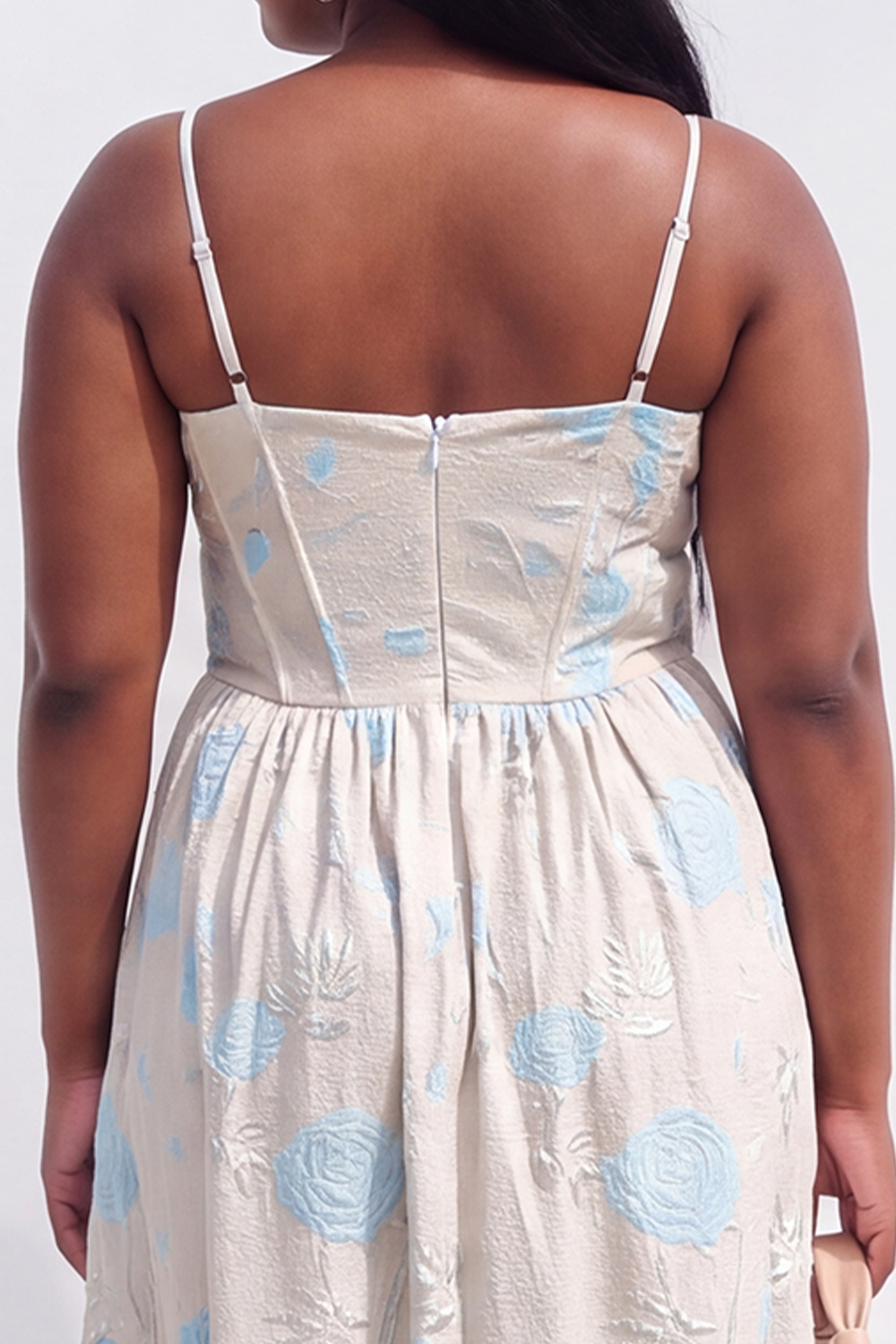 Blue Rose A-Line Jacquard Midi Plus Size Wedding Guest Dress
