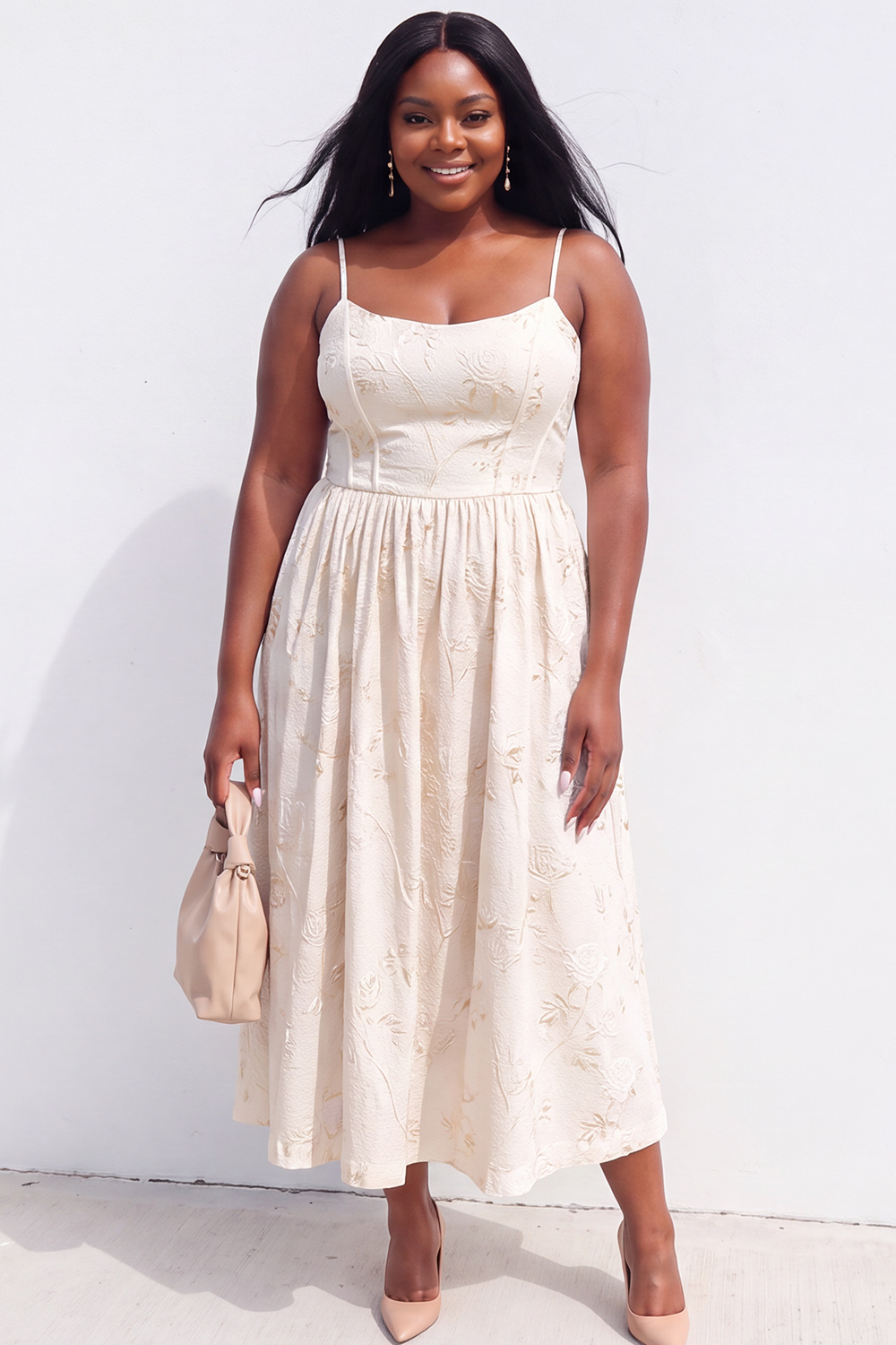 Blue Rose A-Line Jacquard Midi Plus Size Wedding Guest Dress