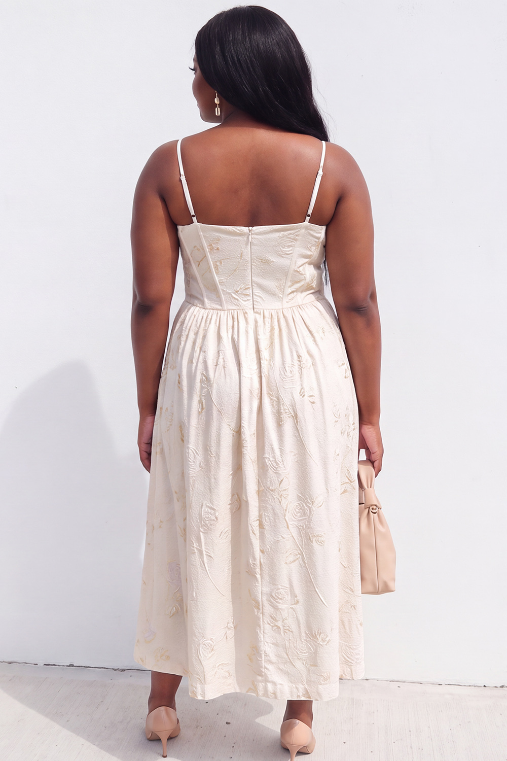 Blue Rose A-Line Jacquard Midi Plus Size Wedding Guest Dress