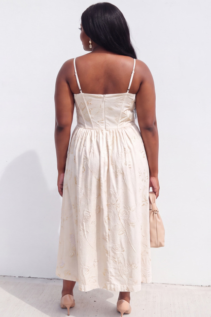 Blue Rose A-Line Jacquard Midi Plus Size Wedding Guest Dress
