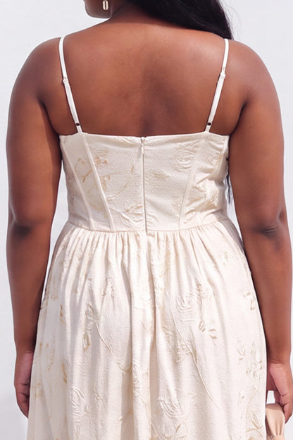 Blue Rose A-Line Jacquard Midi Plus Size Wedding Guest Dress