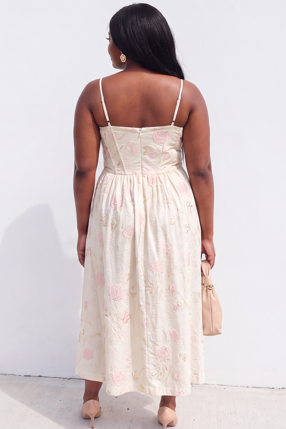 Blue Rose A-Line Jacquard Midi Plus Size Wedding Guest Dress