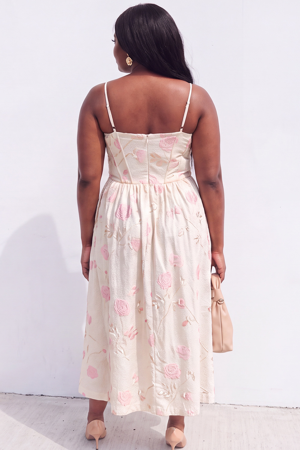 Blue Rose A-Line Jacquard Midi Plus Size Wedding Guest Dress