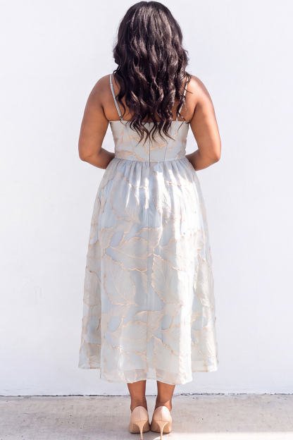 Blue A-Line Printed Midi Plus Size Wedding Guest Dress