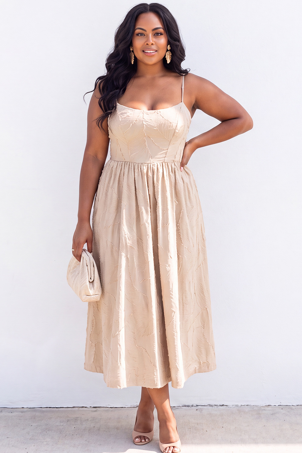 Blue A-Line Printed Midi Plus Size Wedding Guest Dress