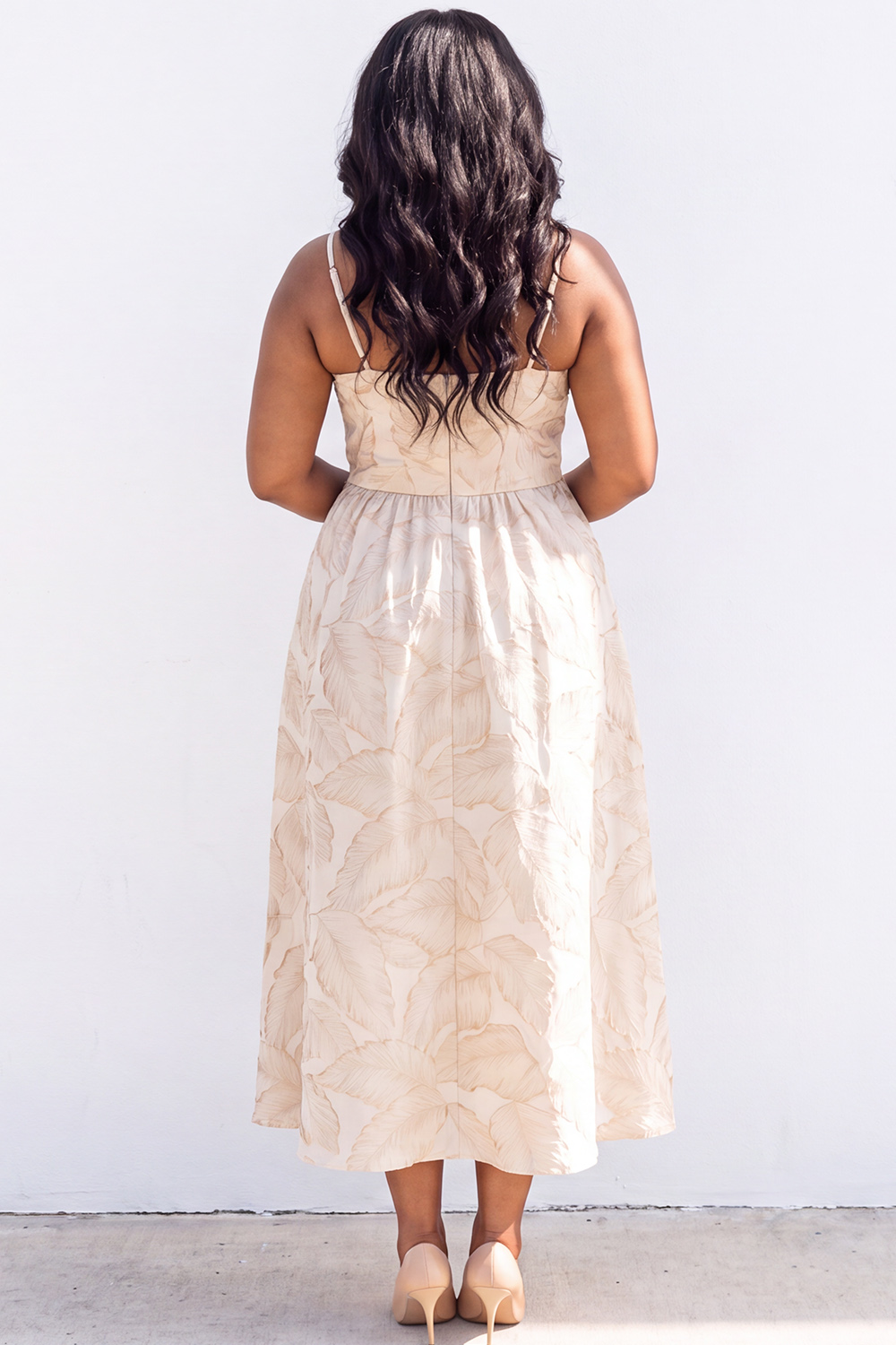 Blue A-Line Printed Midi Plus Size Wedding Guest Dress