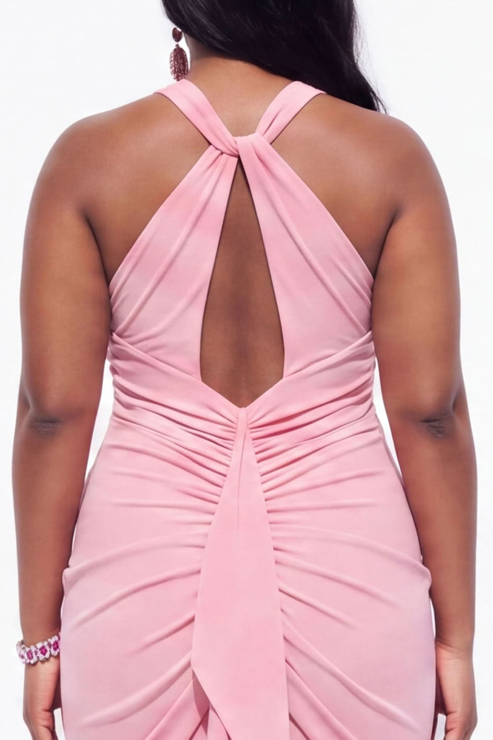 Blue Halter Ruched Maxi Plus Size Wedding Guest Dress