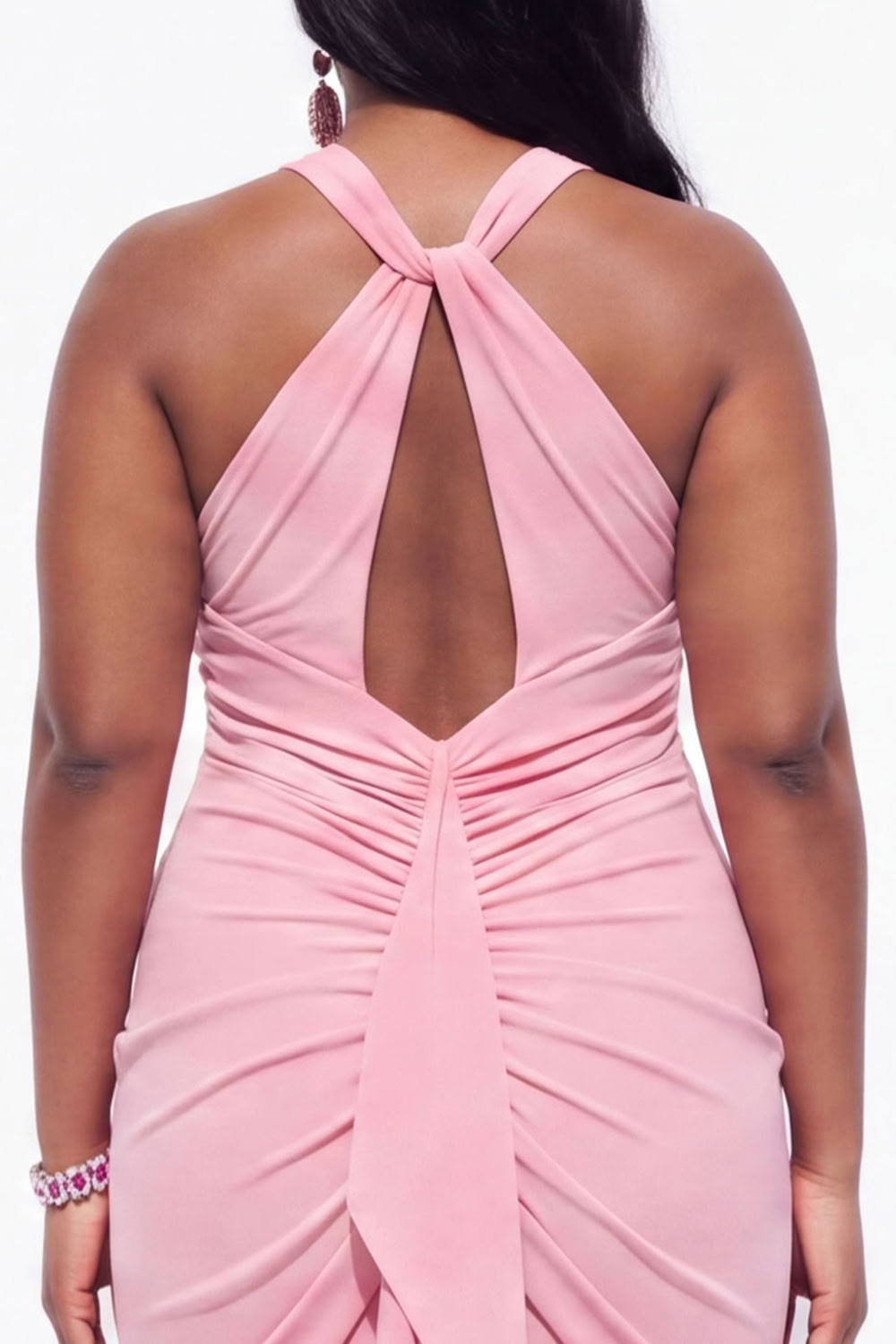 Blue Halter Ruched Maxi Plus Size Wedding Guest Dress