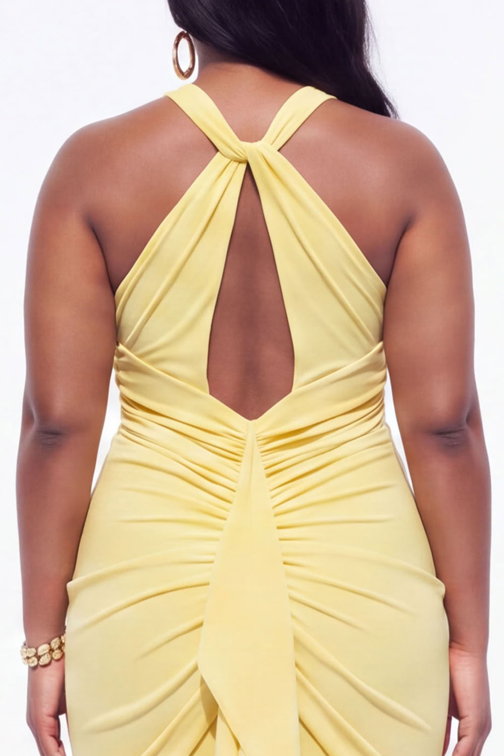 Blue Halter Ruched Maxi Plus Size Wedding Guest Dress