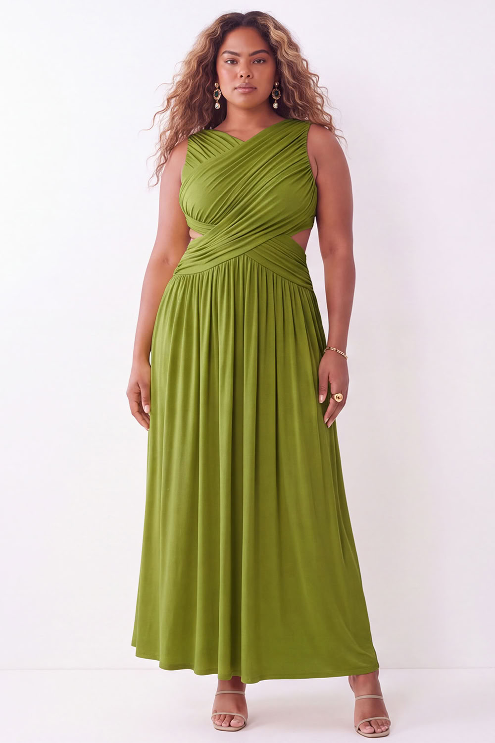 Grass Green A-Line Ruched Maxi Plus Size Wedding Guest Dress