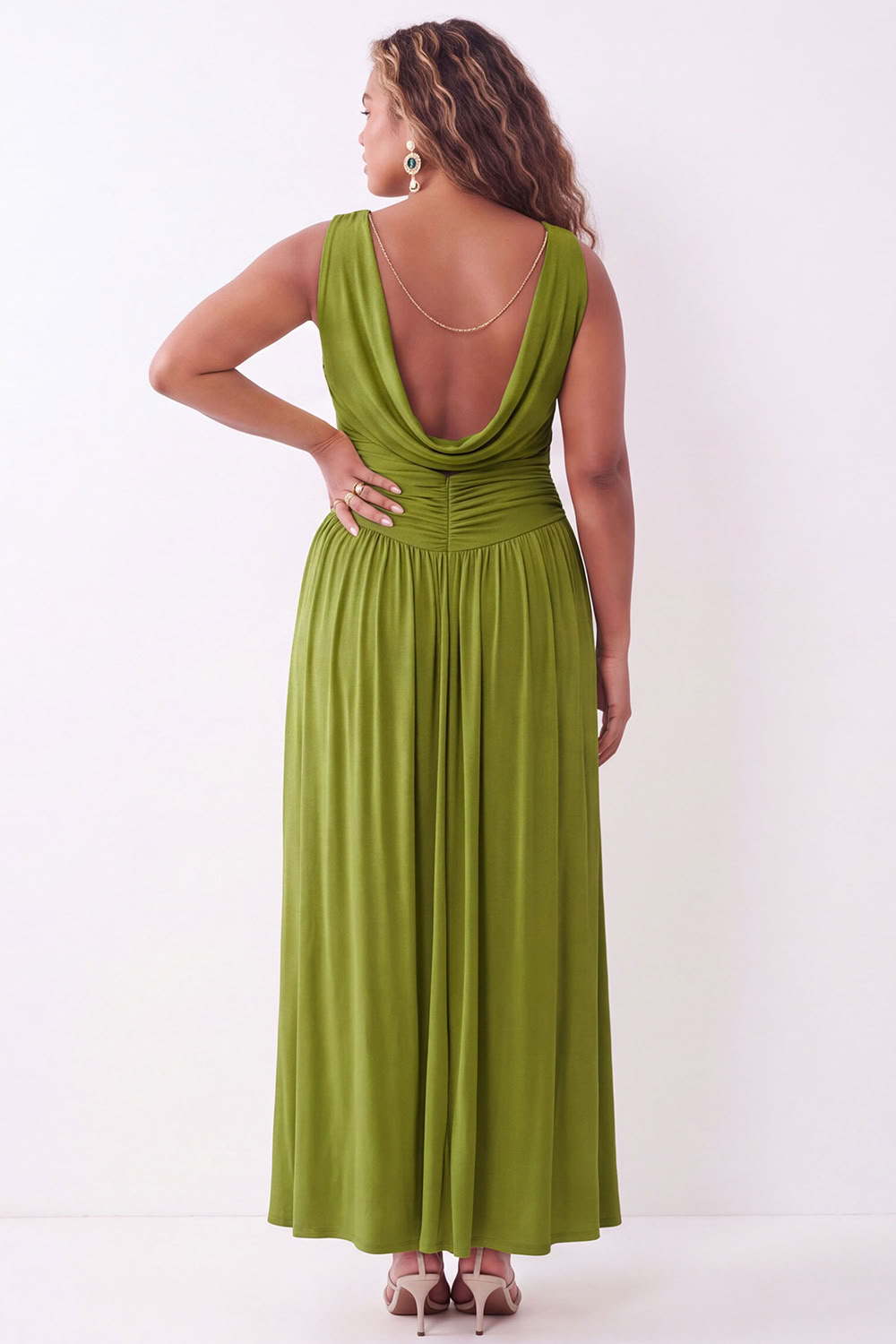 Grass Green A-Line Ruched Maxi Plus Size Wedding Guest Dress