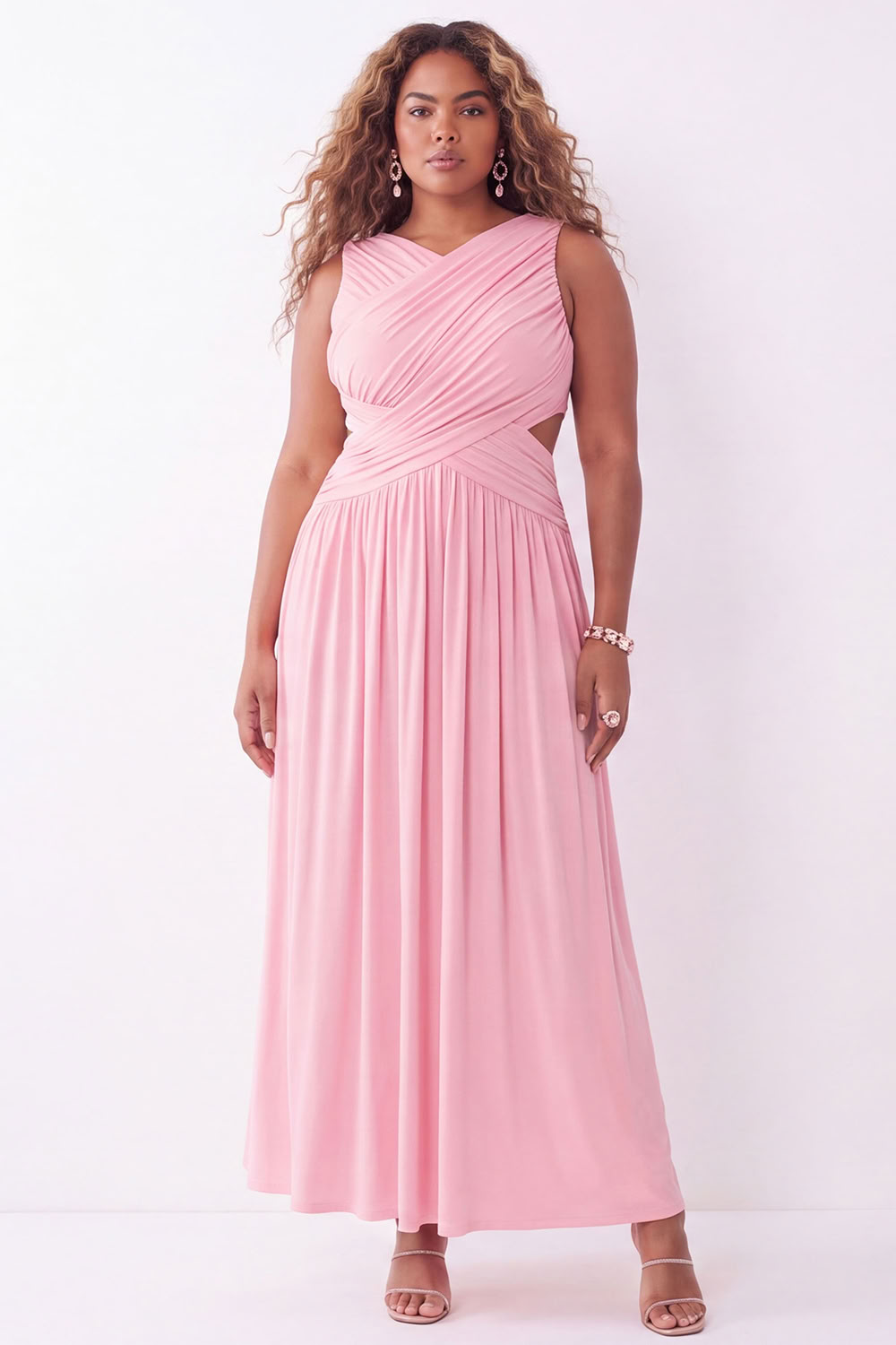 Grass Green A-Line Ruched Maxi Plus Size Wedding Guest Dress