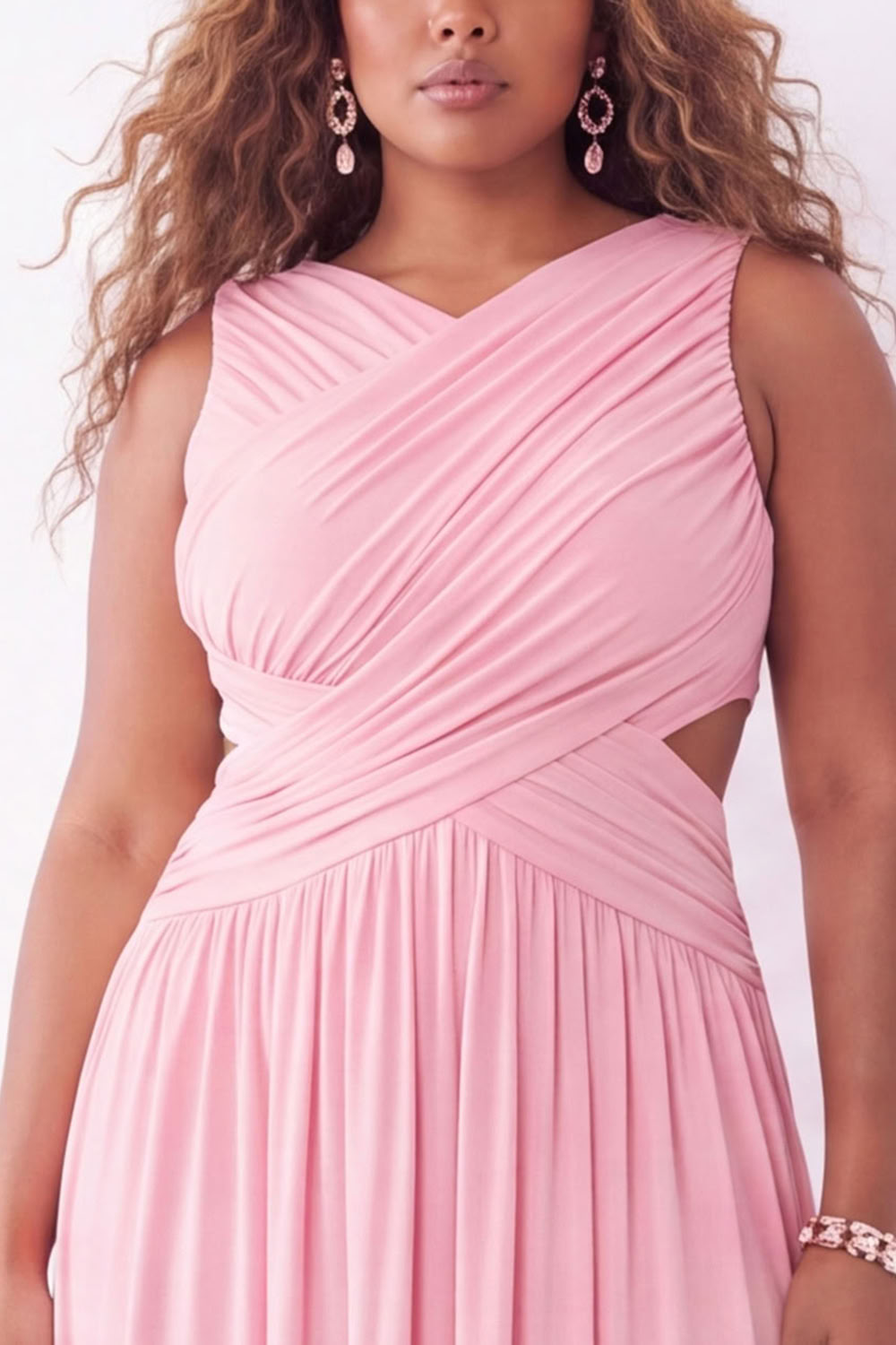 Grass Green A-Line Ruched Maxi Plus Size Wedding Guest Dress