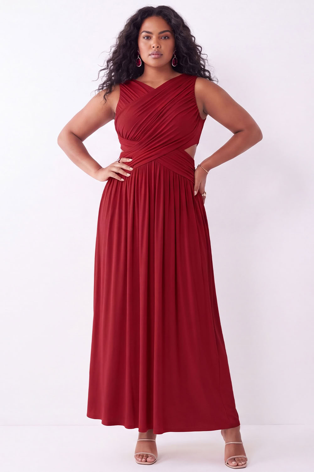 Grass Green A-Line Ruched Maxi Plus Size Wedding Guest Dress