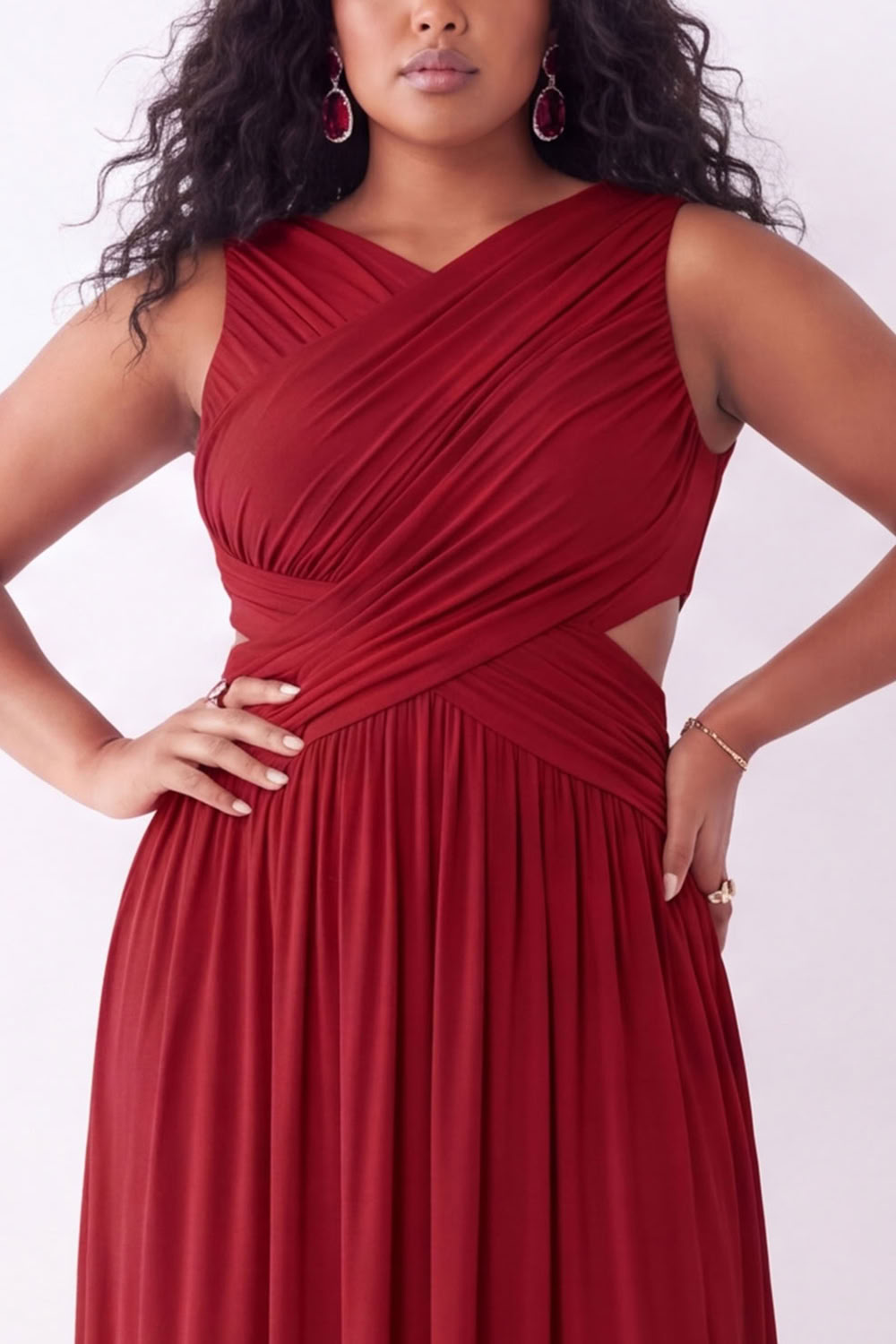 Grass Green A-Line Ruched Maxi Plus Size Wedding Guest Dress