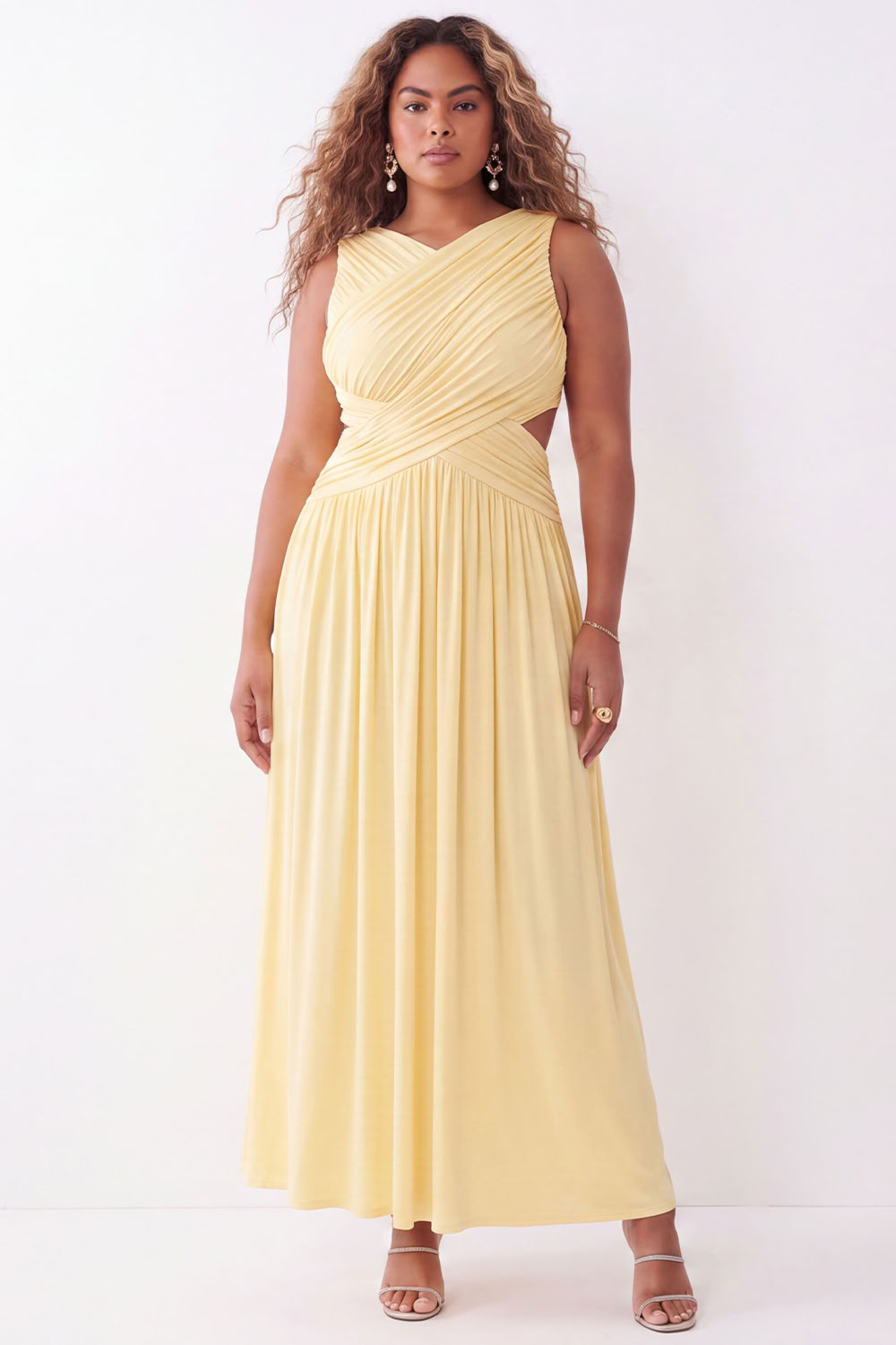 Grass Green A-Line Ruched Maxi Plus Size Wedding Guest Dress