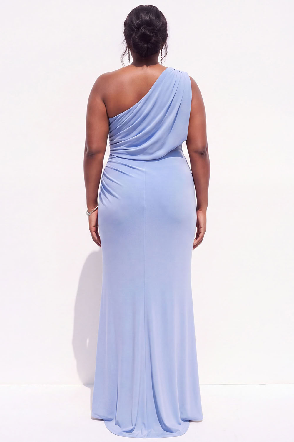 Plus Size Blue One Shoulder Maxi Wedding Guest Dress with Slit
