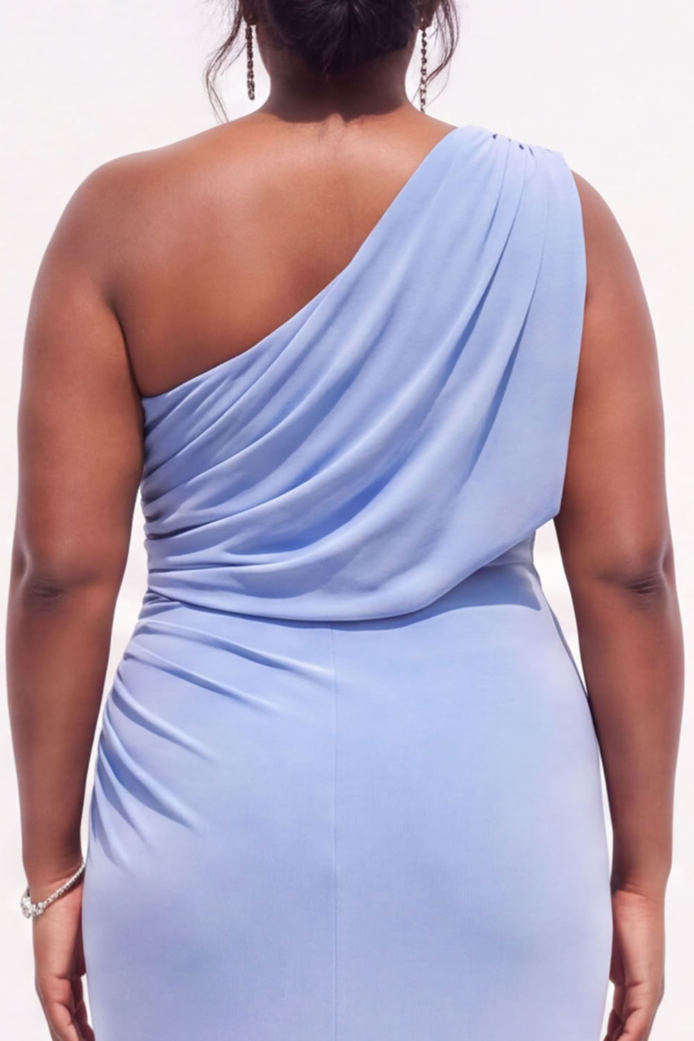 Plus Size Blue One Shoulder Maxi Wedding Guest Dress with Slit