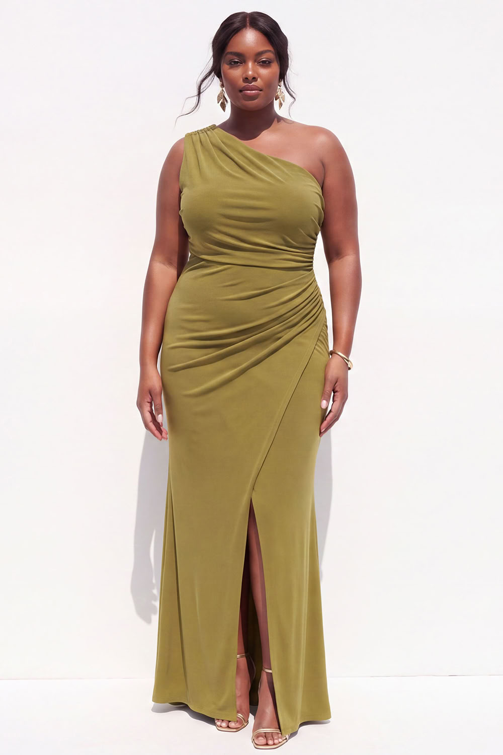 Plus Size Blue One Shoulder Maxi Wedding Guest Dress with Slit