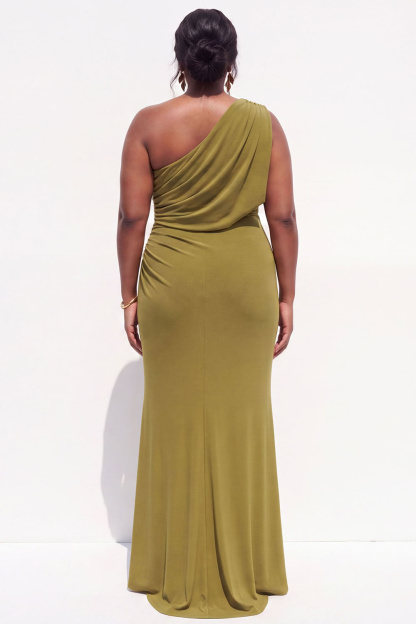 Plus Size Blue One Shoulder Maxi Wedding Guest Dress with Slit