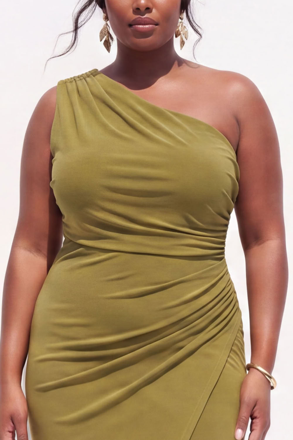 Plus Size Blue One Shoulder Maxi Wedding Guest Dress with Slit