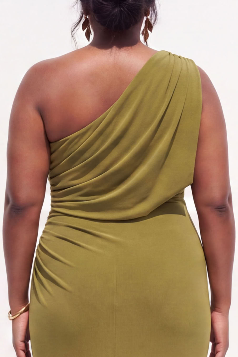 Plus Size Blue One Shoulder Maxi Wedding Guest Dress with Slit