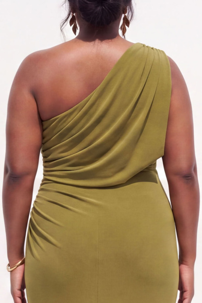 Plus Size Blue One Shoulder Maxi Wedding Guest Dress with Slit