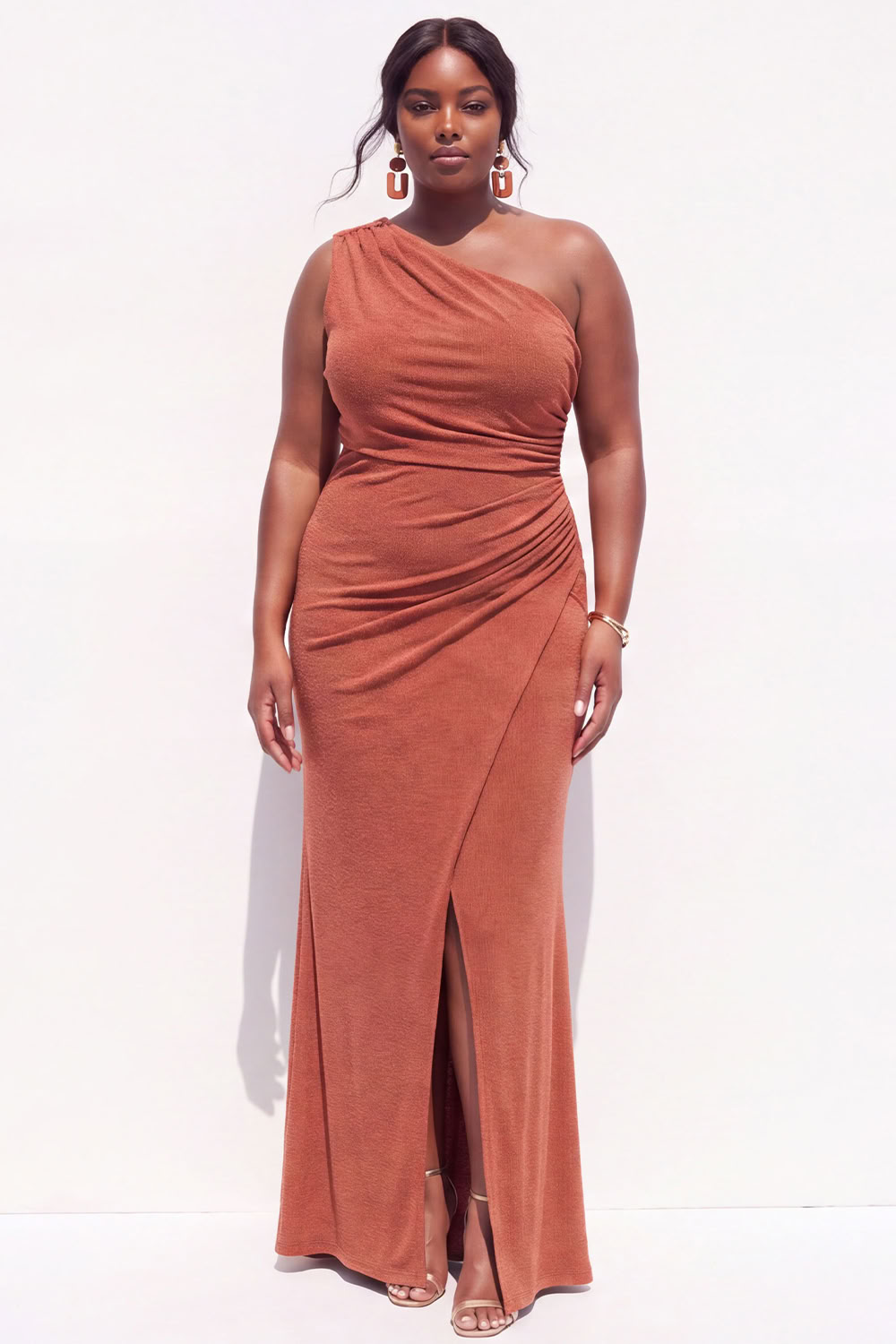 Plus Size Blue One Shoulder Maxi Wedding Guest Dress with Slit