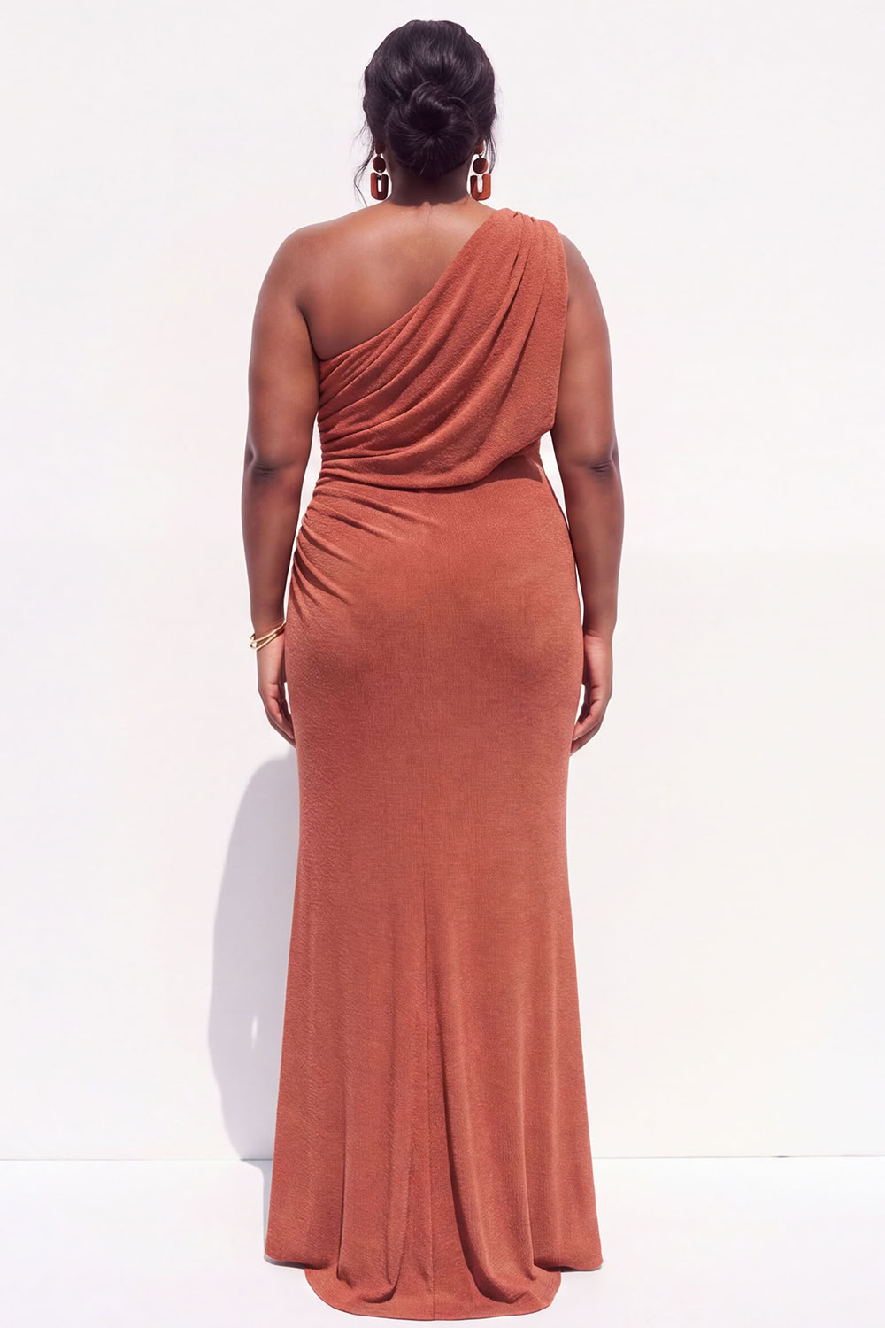 Plus Size Blue One Shoulder Maxi Wedding Guest Dress with Slit