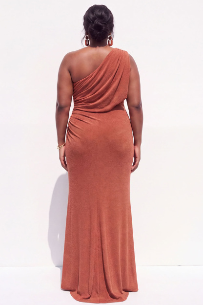 Plus Size Blue One Shoulder Maxi Wedding Guest Dress with Slit