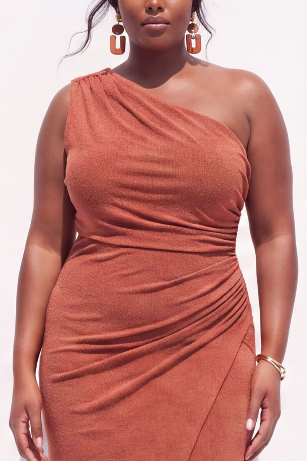 Plus Size Blue One Shoulder Maxi Wedding Guest Dress with Slit