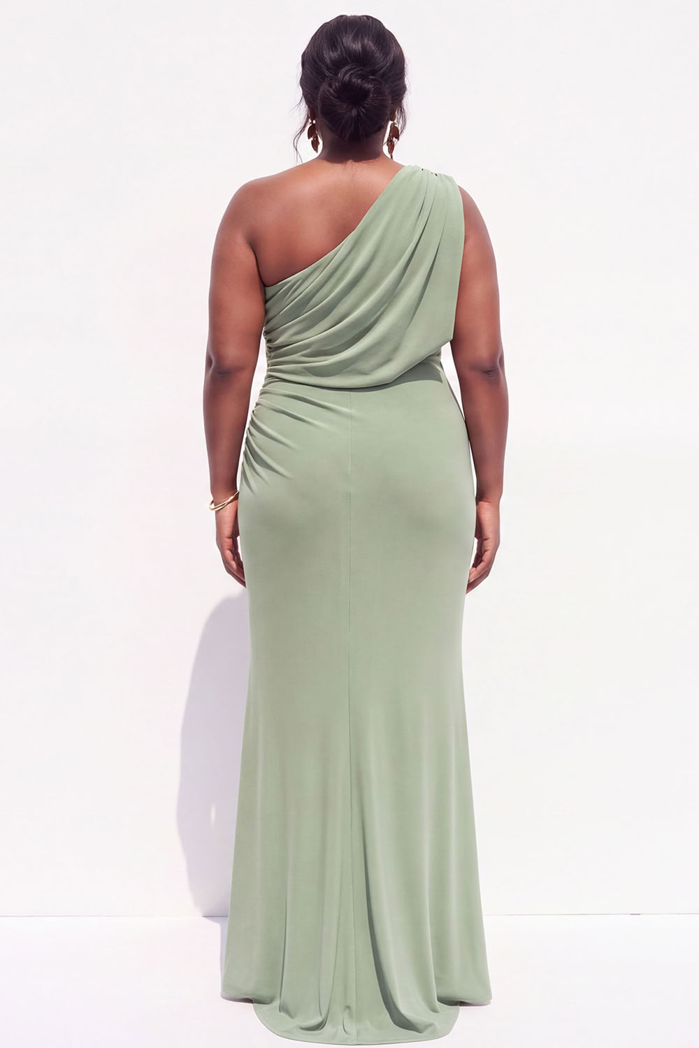 Plus Size Blue One Shoulder Maxi Wedding Guest Dress with Slit
