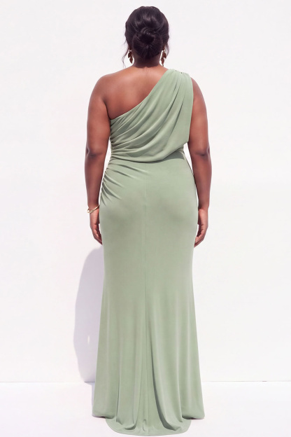 Plus Size Blue One Shoulder Maxi Wedding Guest Dress with Slit