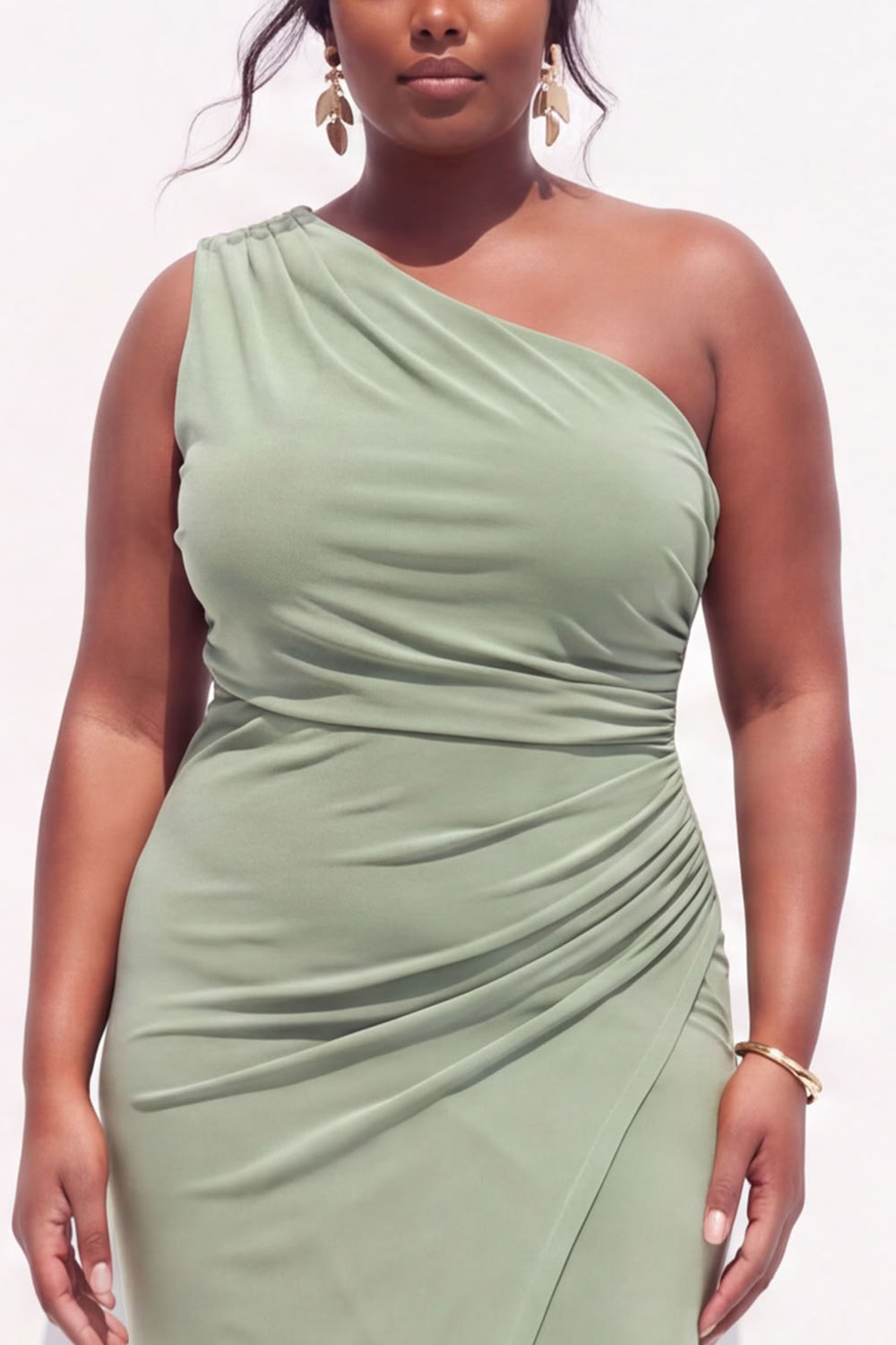 Plus Size Blue One Shoulder Maxi Wedding Guest Dress with Slit