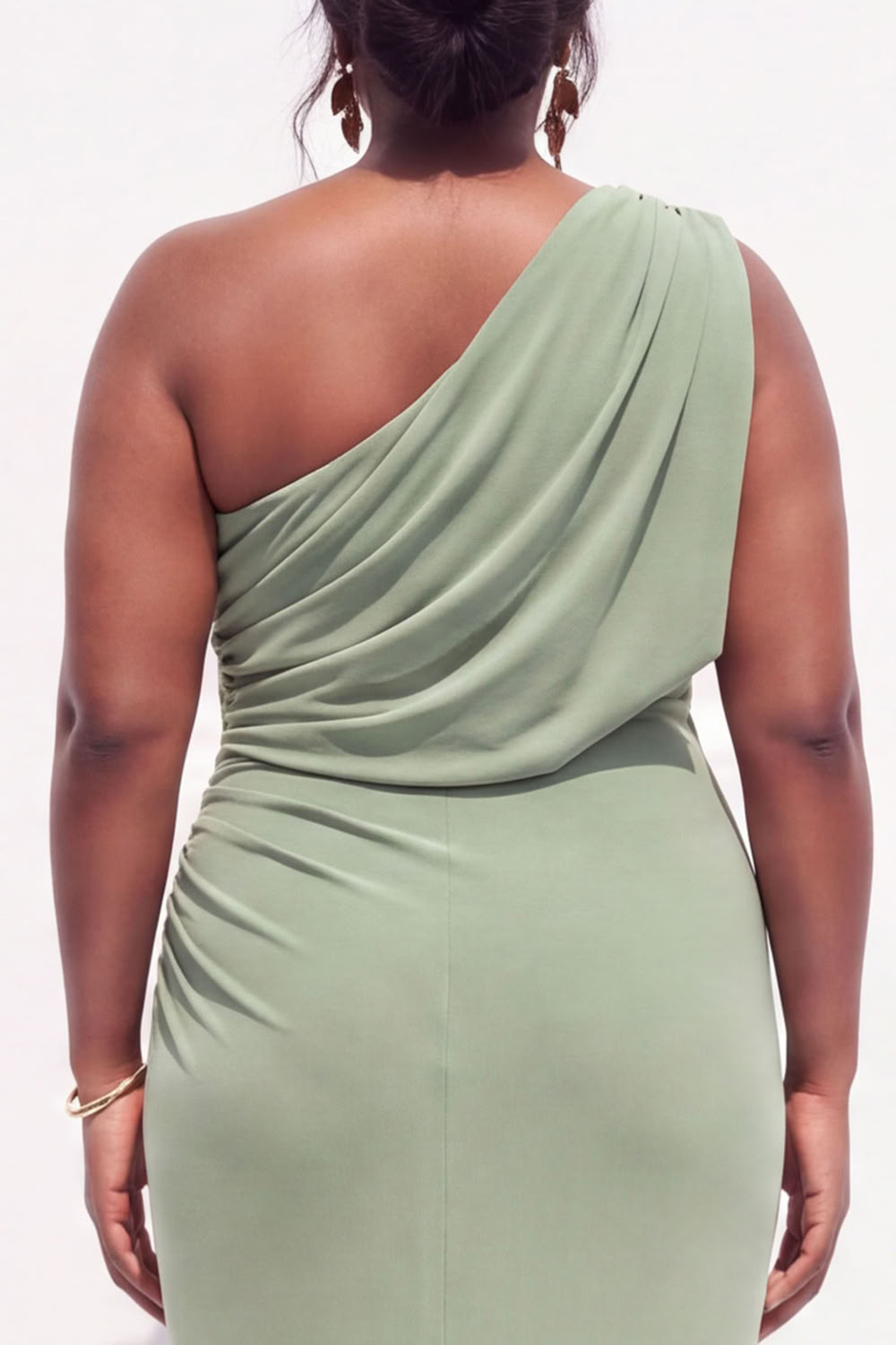 Plus Size Blue One Shoulder Maxi Wedding Guest Dress with Slit