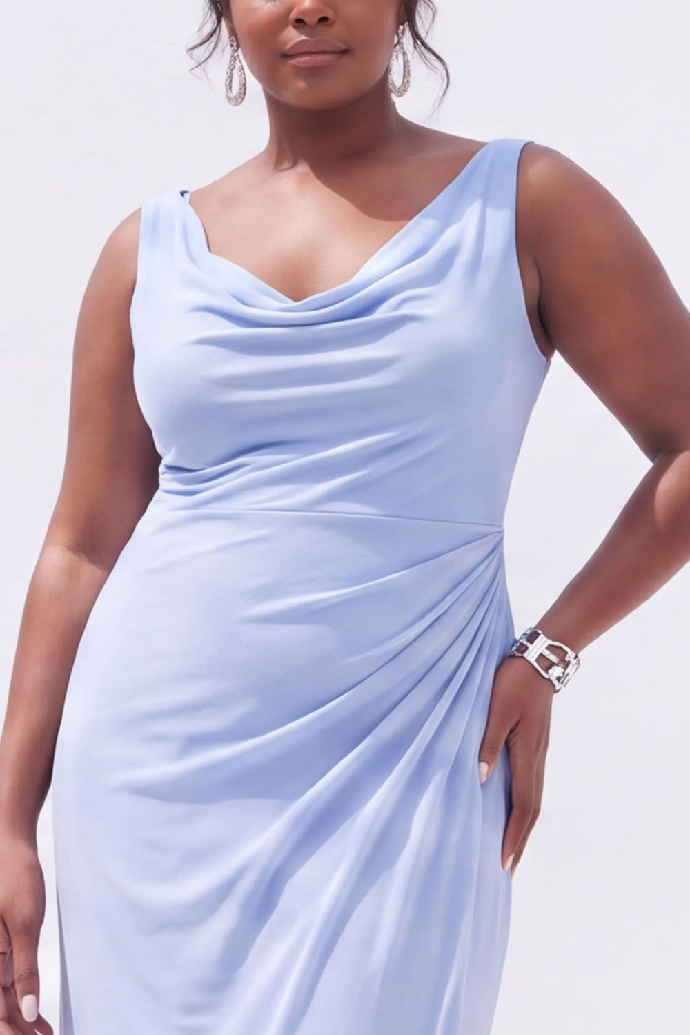 Black Mermaid Cowl Neck Ruched Maxi Plus Size Wedding Guest Dress