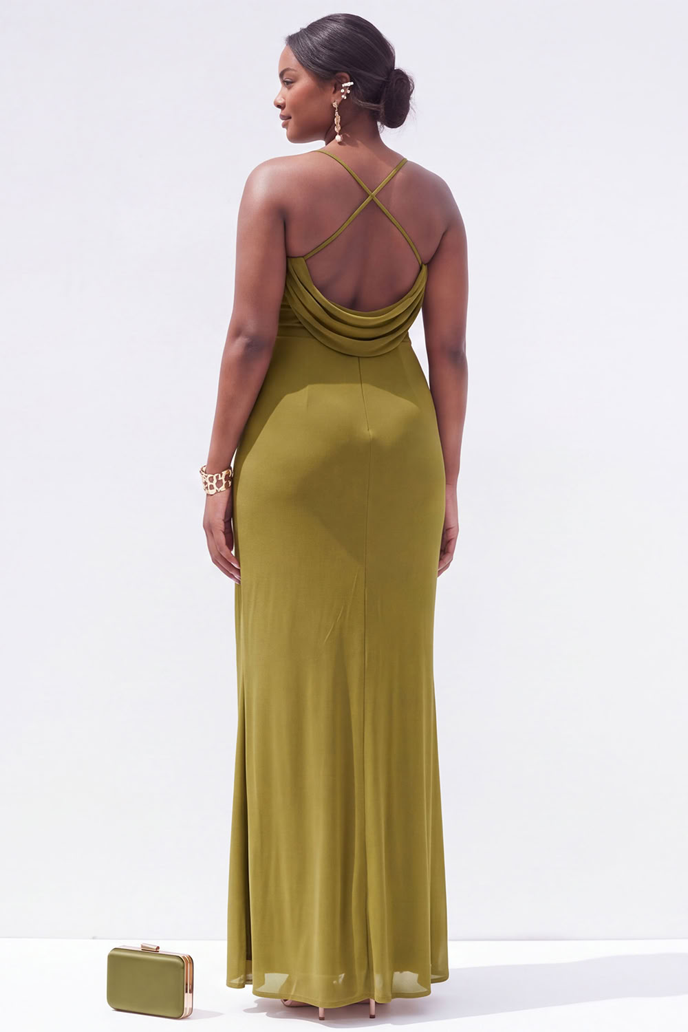Black Mermaid Cowl Neck Ruched Maxi Plus Size Wedding Guest Dress