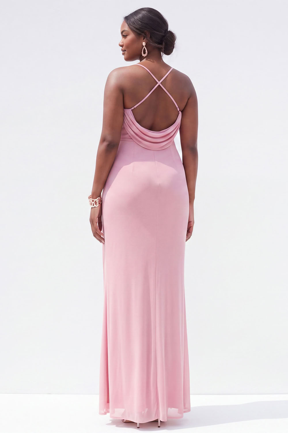 Black Mermaid Cowl Neck Ruched Maxi Plus Size Wedding Guest Dress