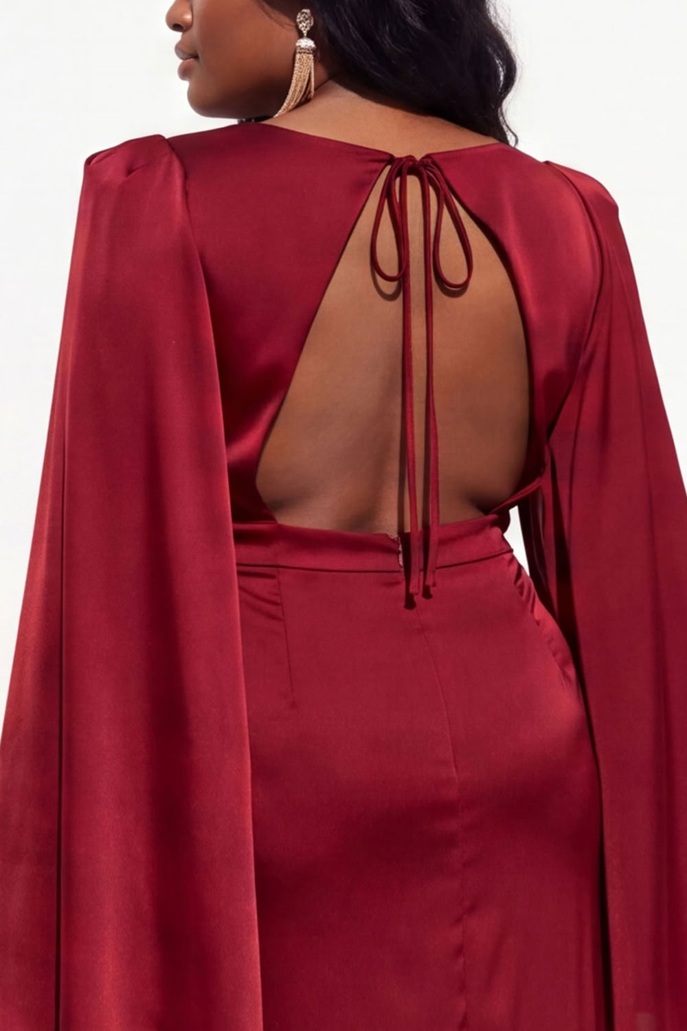 Plus Size Burgundy V-Neck Maxi Wedding Guest Dress with Slit
