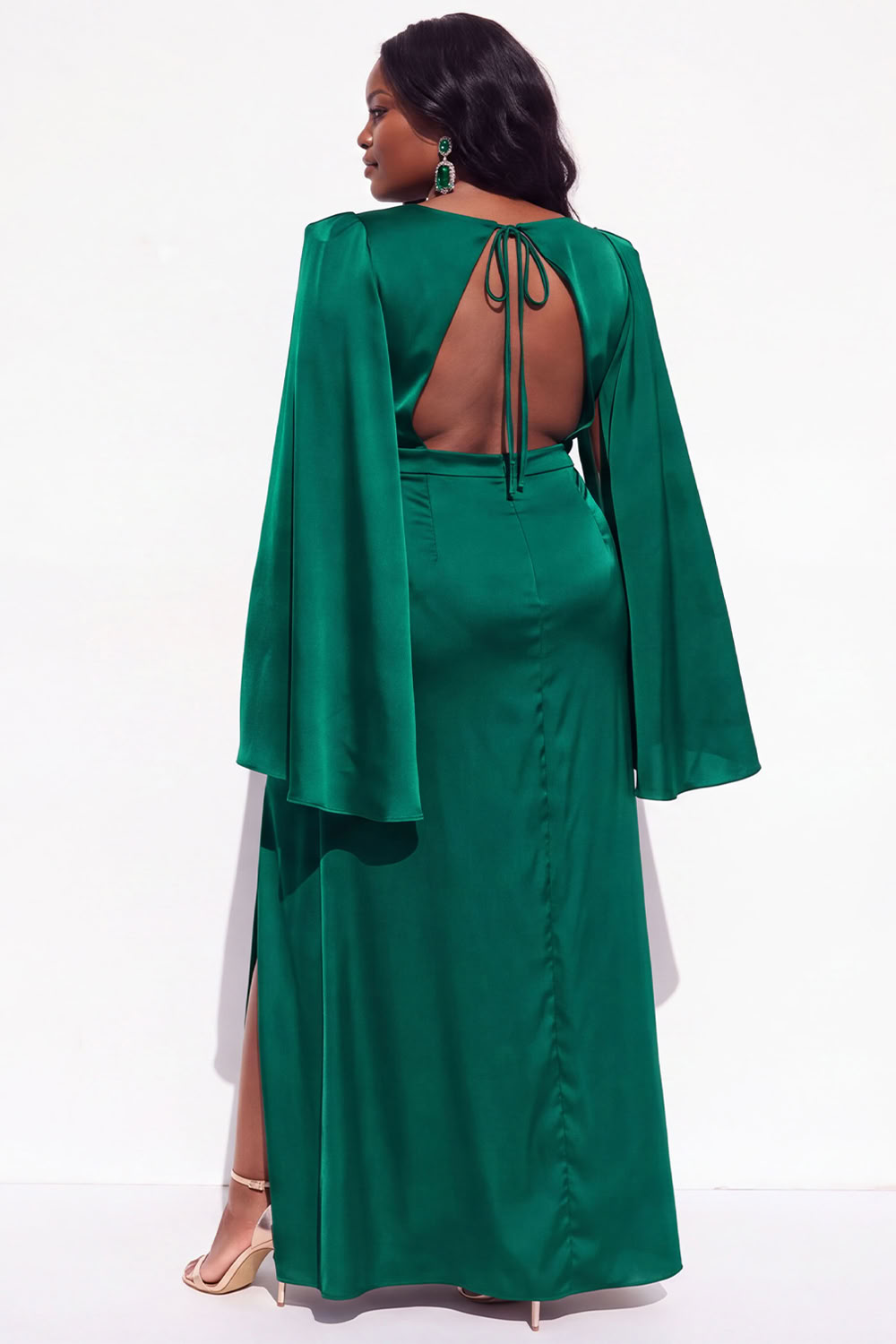 Plus Size Burgundy V-Neck Maxi Wedding Guest Dress with Slit