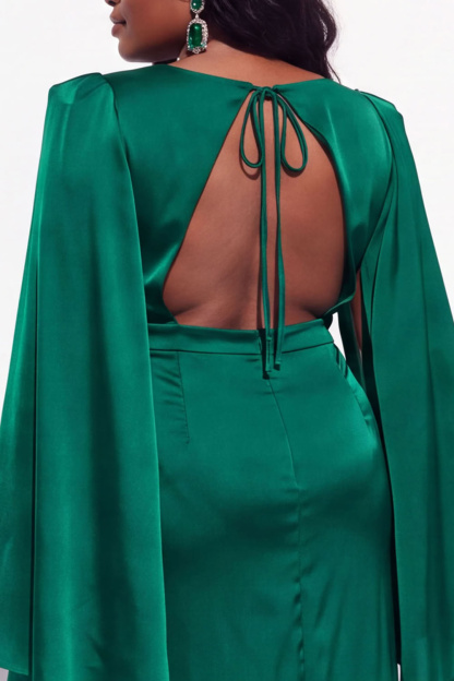 Plus Size Burgundy V-Neck Maxi Wedding Guest Dress with Slit