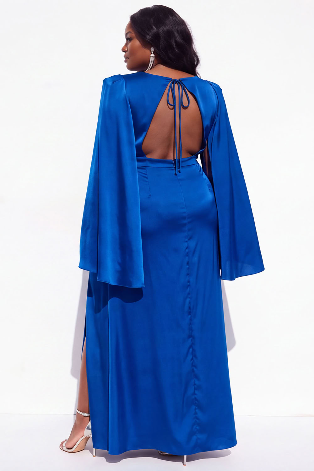 Plus Size Burgundy V-Neck Maxi Wedding Guest Dress with Slit