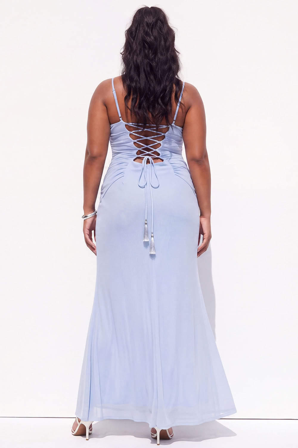 Blue Mermaid Ruched Maxi Plus Size Wedding Guest Dress
