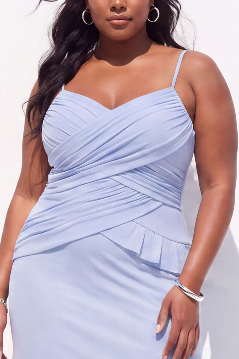 Blue Mermaid Ruched Maxi Plus Size Wedding Guest Dress