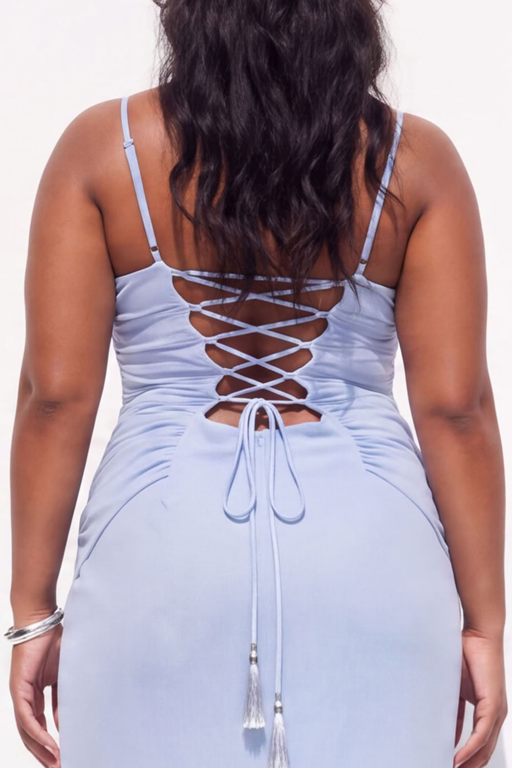Blue Mermaid Ruched Maxi Plus Size Wedding Guest Dress